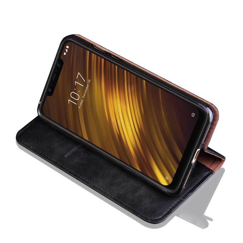 Flip Kotelot Xiaomi Pocophone F1 Czerwony Czarny Efekt Szytej Skóry