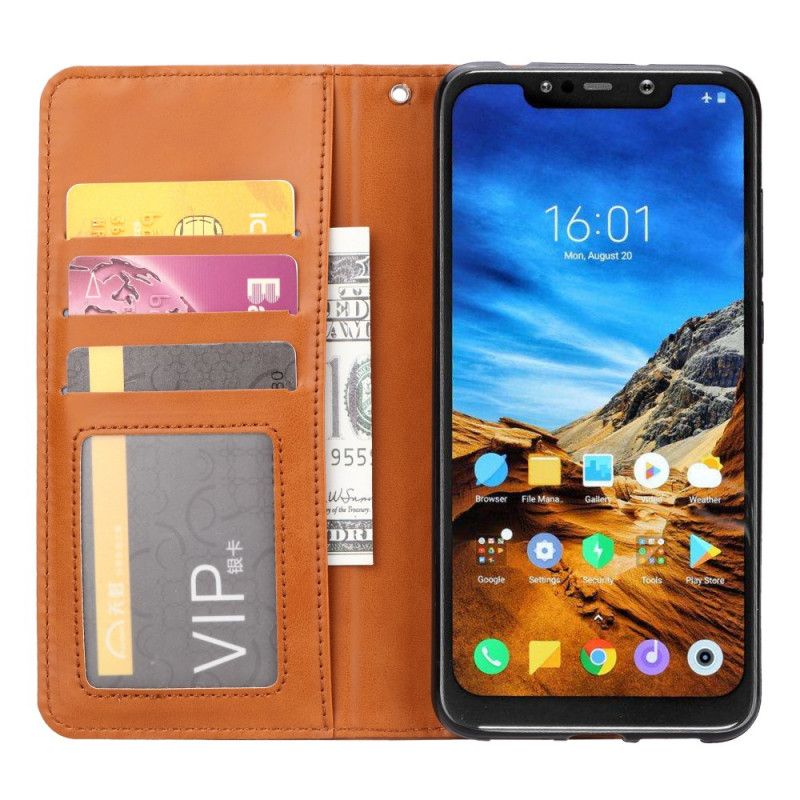 Flip Kotelot Xiaomi Pocophone F1 Czerwony Czarny Etui Na Karty Ze Sztucznej Skóry