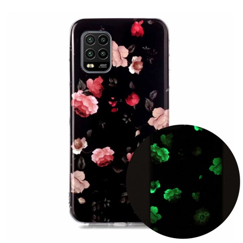 Etui Xiaomi Mi 10 Lite Ciemnoczerwony Czarny Fluorescencyjne Kwiaty Etui Ochronne