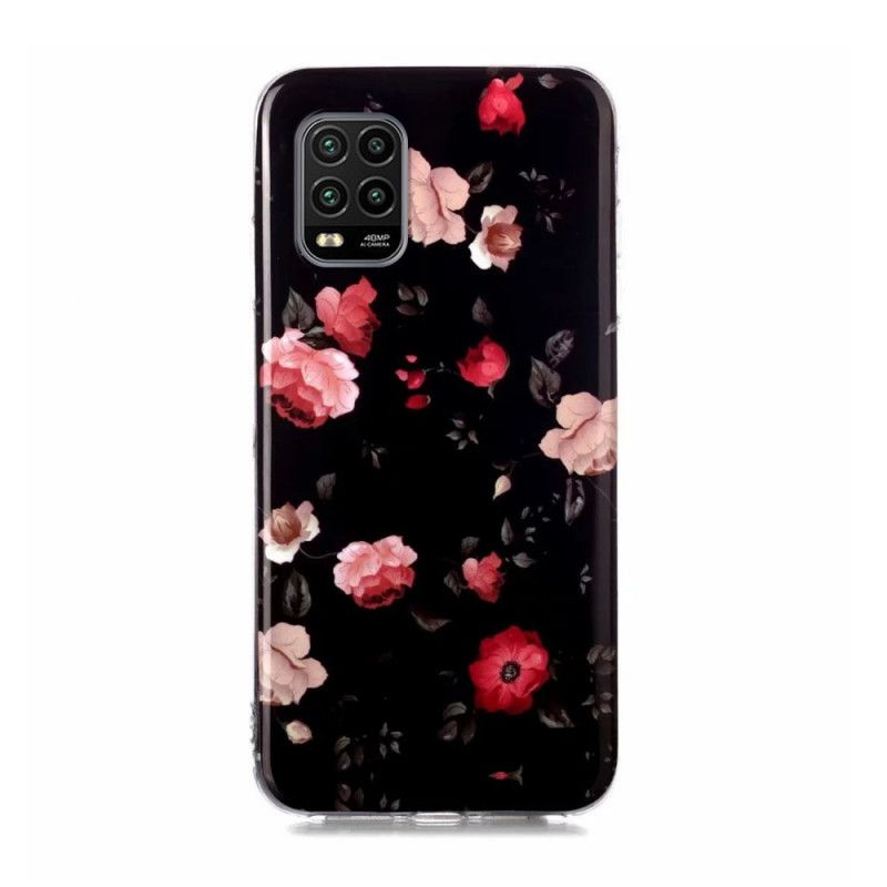 Etui Xiaomi Mi 10 Lite Ciemnoczerwony Czarny Fluorescencyjne Kwiaty Etui Ochronne