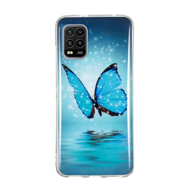 Etui Xiaomi Mi 10 Lite Fluorescencyjny Niebieski Motyl Etui Ochronne