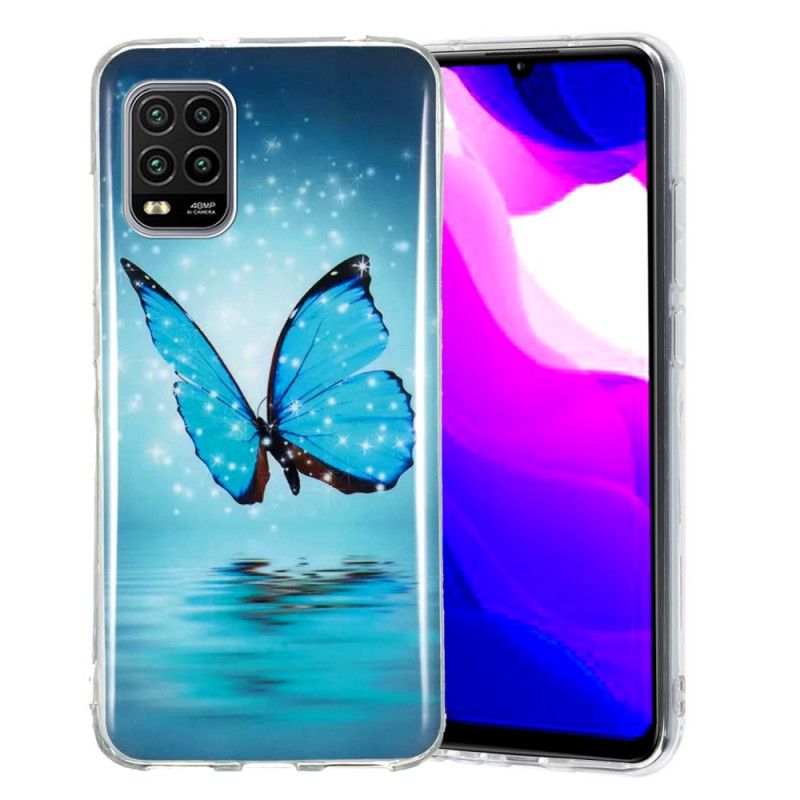 Etui Xiaomi Mi 10 Lite Fluorescencyjny Niebieski Motyl Etui Ochronne