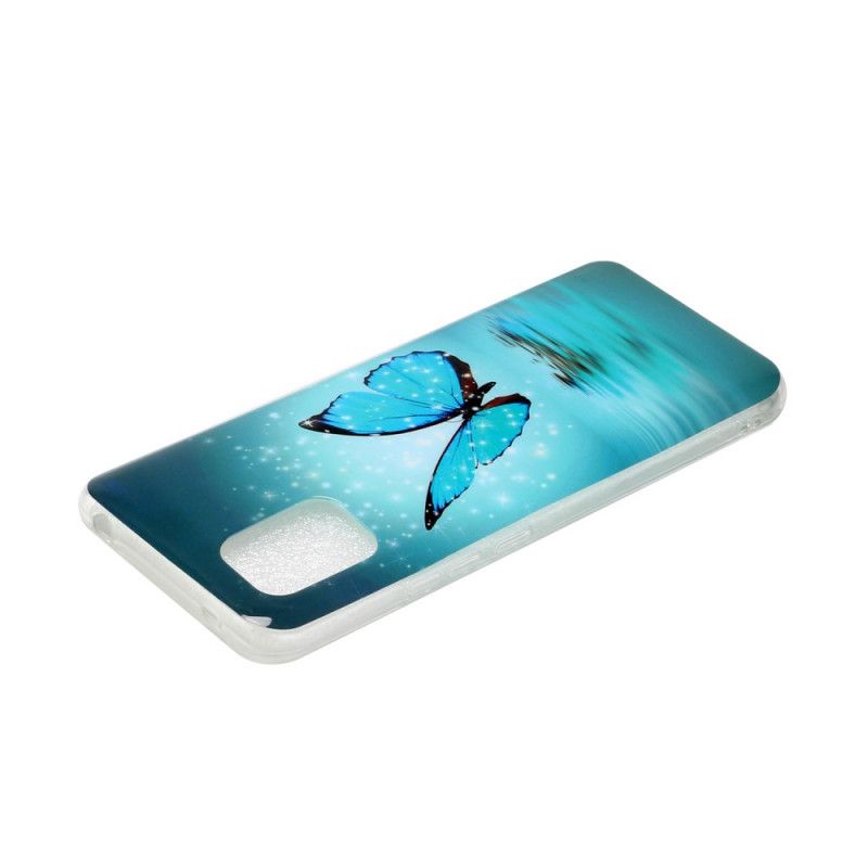 Etui Xiaomi Mi 10 Lite Fluorescencyjny Niebieski Motyl Etui Ochronne