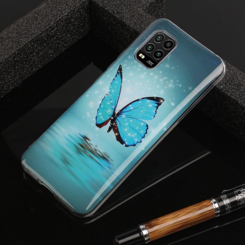 Etui Xiaomi Mi 10 Lite Fluorescencyjny Niebieski Motyl Etui Ochronne