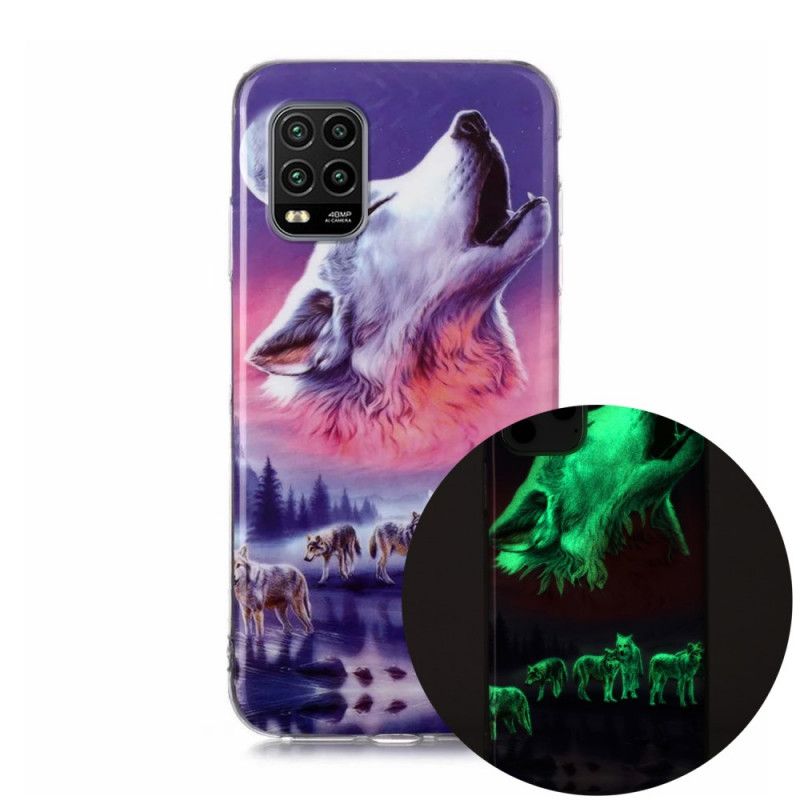 Etui Xiaomi Mi 10 Lite Granatowy Czarny Fluorescencyjna Seria Wilków Etui Ochronne