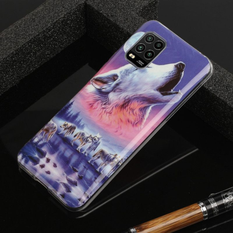 Etui Xiaomi Mi 10 Lite Granatowy Czarny Fluorescencyjna Seria Wilków Etui Ochronne