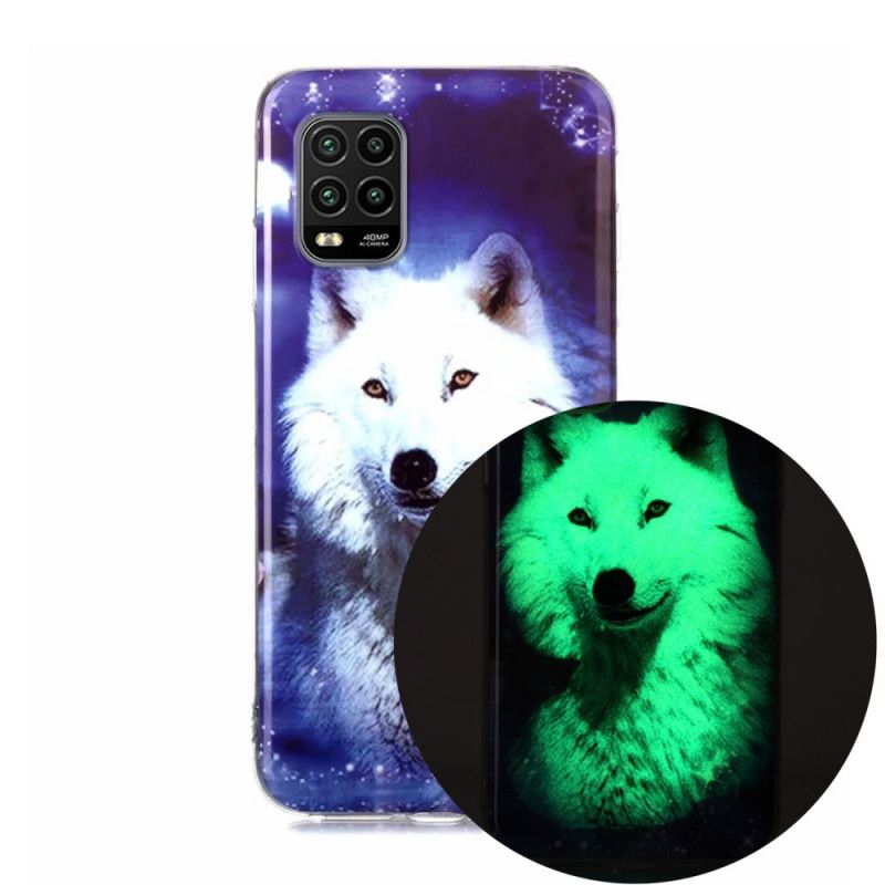 Etui Xiaomi Mi 10 Lite Granatowy Czarny Fluorescencyjna Seria Wilków Etui Ochronne