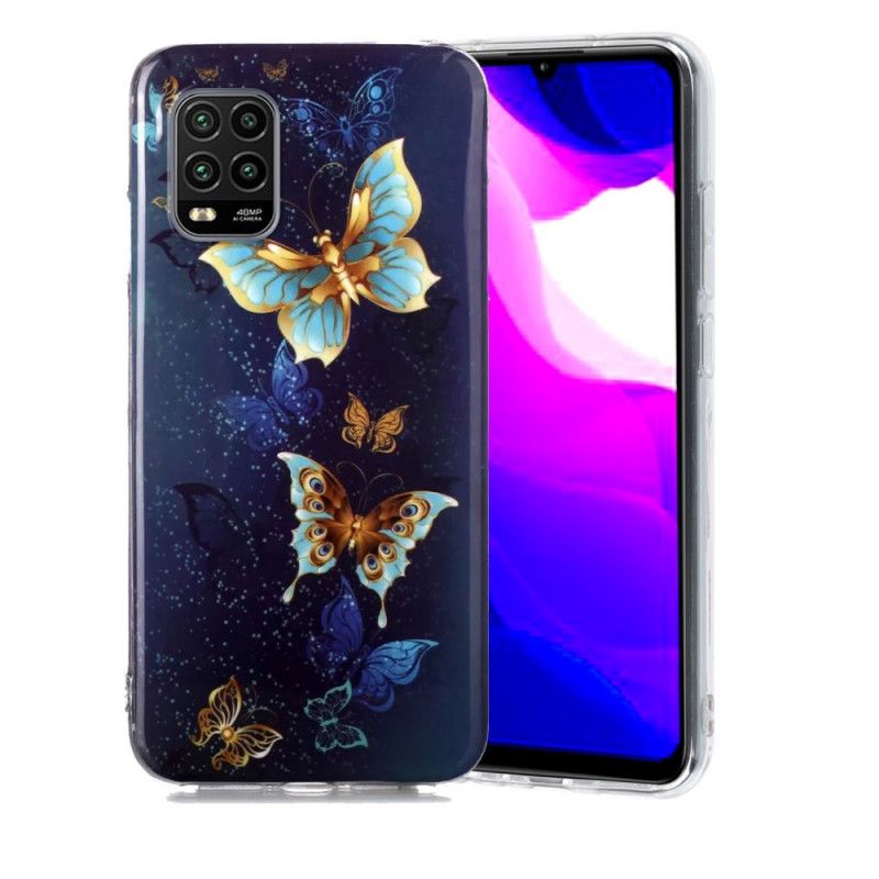 Futerały Xiaomi Mi 10 Lite Fioletowy Jasnoniebieski Etui na Telefon Fluorescencyjna Seria Motylkowa