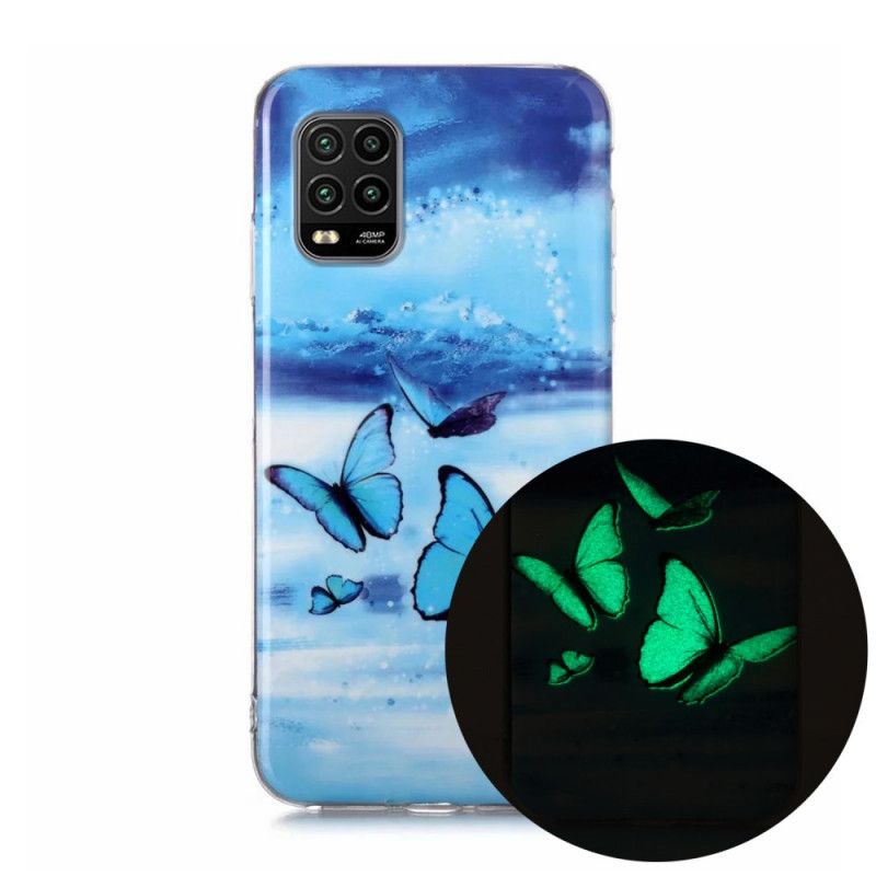 Futerały Xiaomi Mi 10 Lite Fioletowy Jasnoniebieski Etui na Telefon Fluorescencyjna Seria Motylkowa