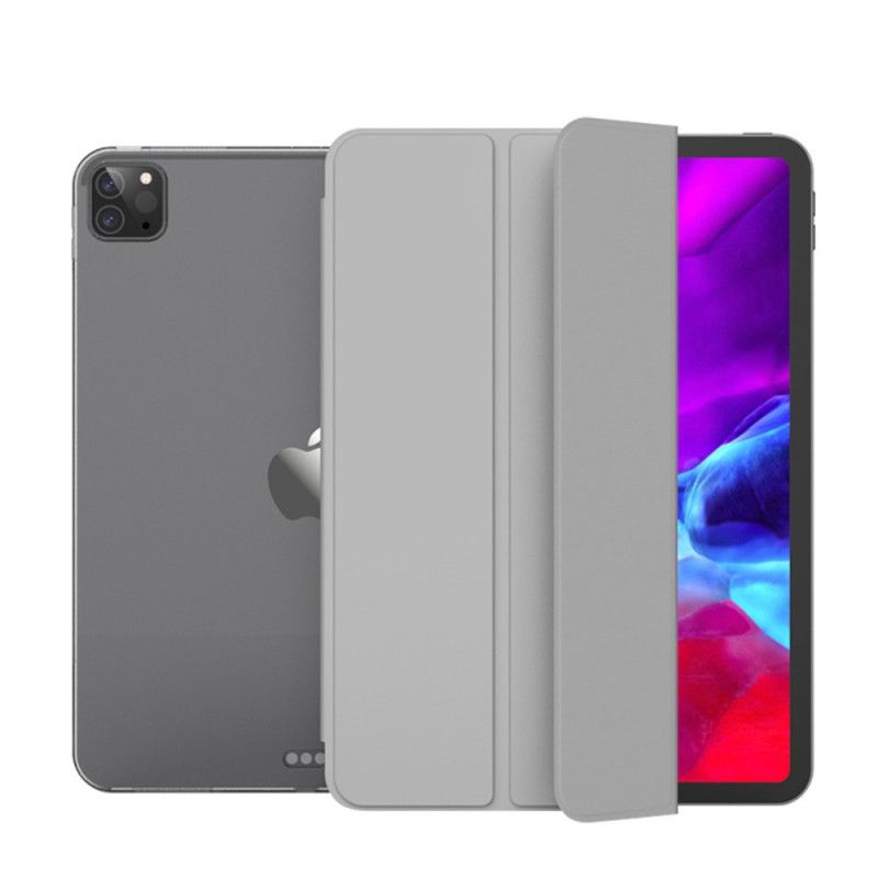 Elegancki Futerał iPad Pro 12.9" (2018) (2020) Szary Czarny Imitacja Skóry I Przezroczysty