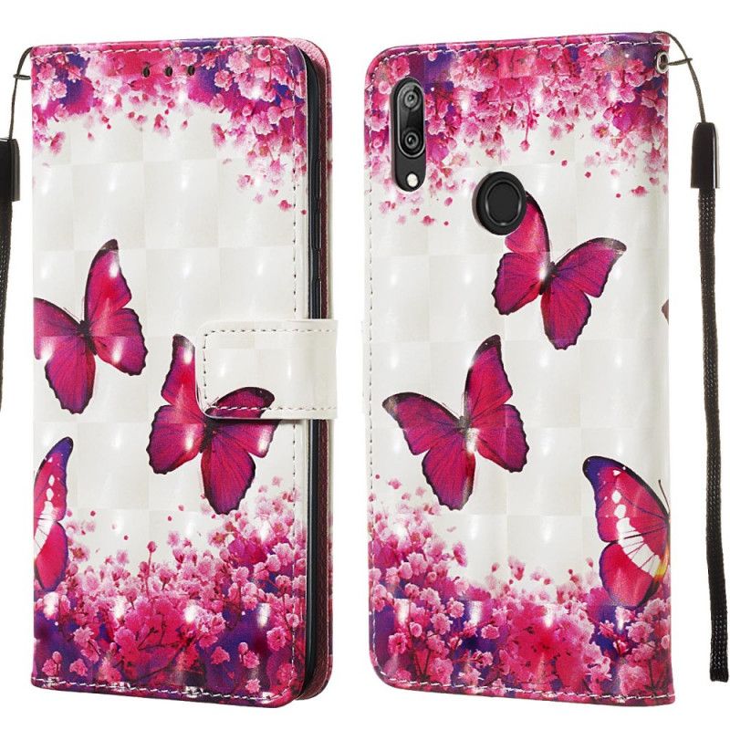 Etui Folio Huawei Y7 2019 Czerwone Motyle Z Efektem 3D Etui Ochronne