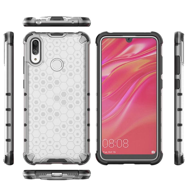 Etui Huawei Y7 2019 Biały Czarny Styl Plastra Miodu