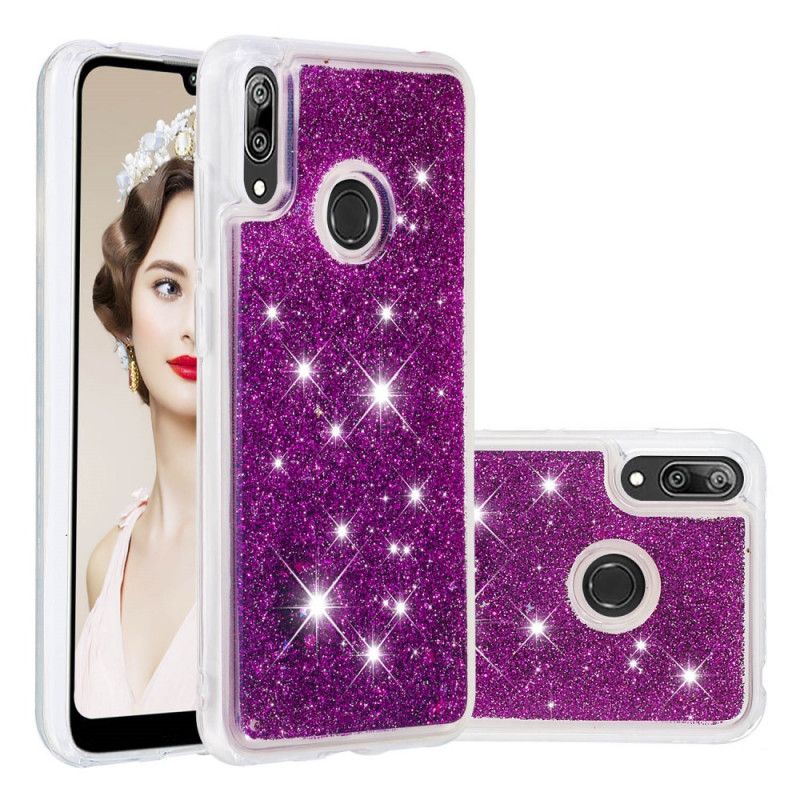 Etui Huawei Y7 2019 Fioletowy Jasnoniebieski Proszek Brokatowy