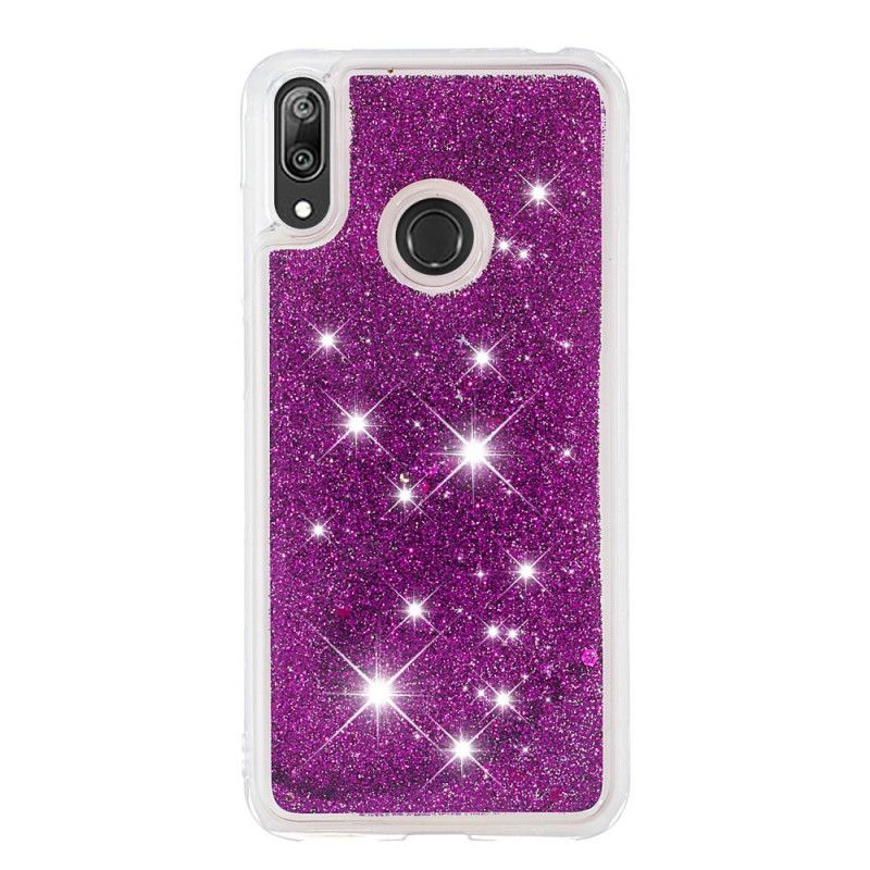 Etui Huawei Y7 2019 Fioletowy Jasnoniebieski Proszek Brokatowy