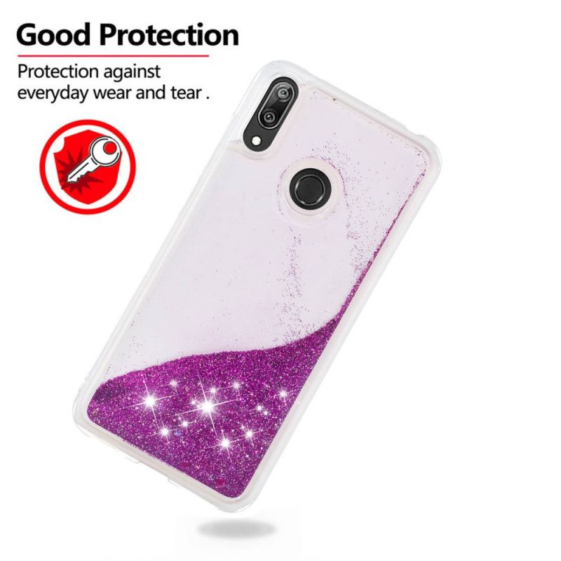 Etui Huawei Y7 2019 Fioletowy Jasnoniebieski Proszek Brokatowy