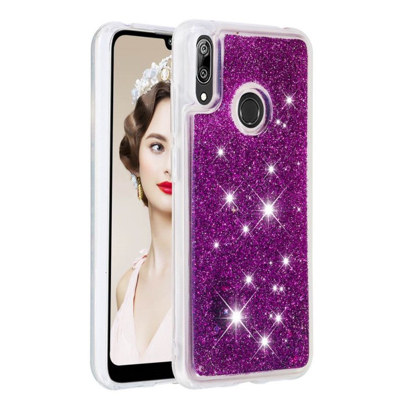 Etui Huawei Y7 2019 Fioletowy Jasnoniebieski Proszek Brokatowy