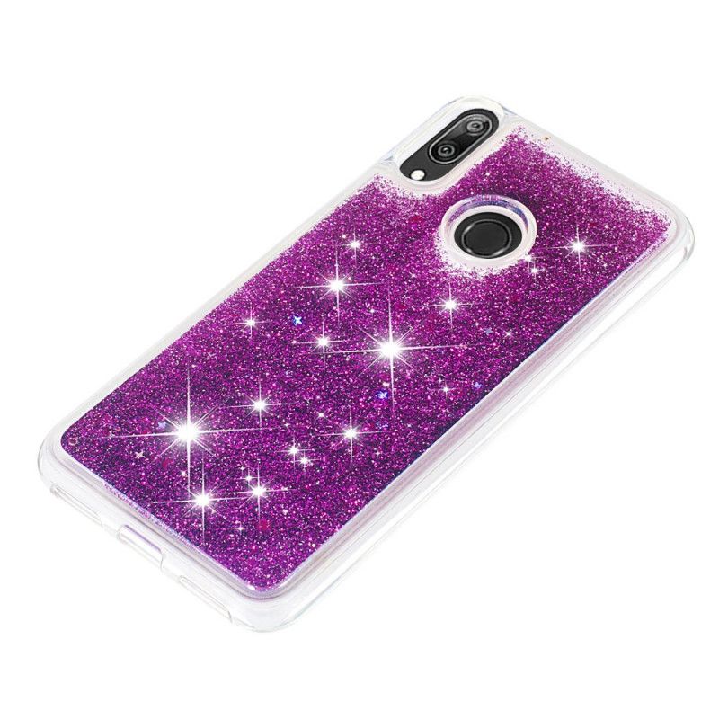 Etui Huawei Y7 2019 Fioletowy Jasnoniebieski Proszek Brokatowy