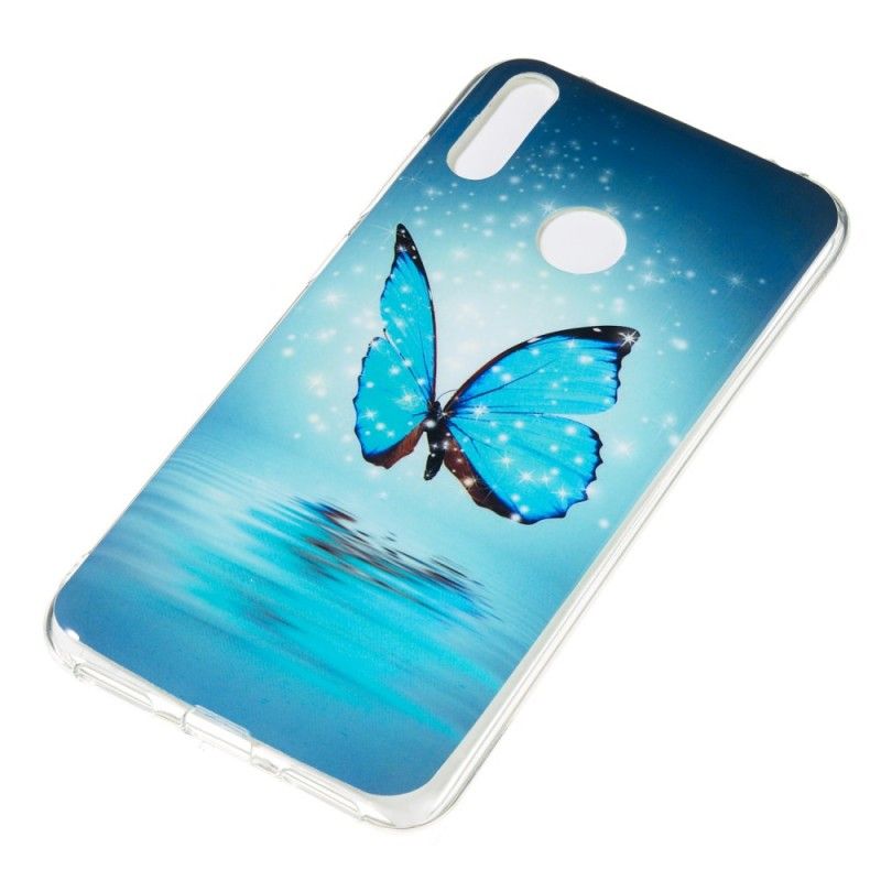 Etui Huawei Y7 2019 Fluorescencyjny Niebieski Motyl Etui Ochronne