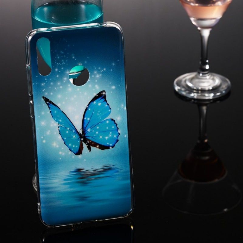 Etui Huawei Y7 2019 Fluorescencyjny Niebieski Motyl Etui Ochronne