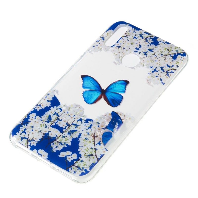 Etui Huawei Y7 2019 Niebieski Motyl I Zimowe Kwiaty Etui Ochronne