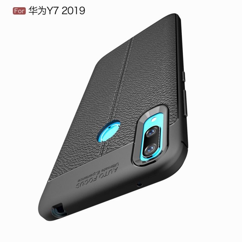 Etui Huawei Y7 2019 Szary Czarny Efekt Skóry Z Podwójną Linią Liczi