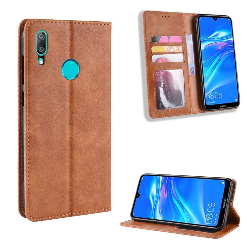 Flip Kotelot Huawei Y7 2019 Brązowy Stylizowany Efekt Skóry W Stylu Vintage Etui Ochronne