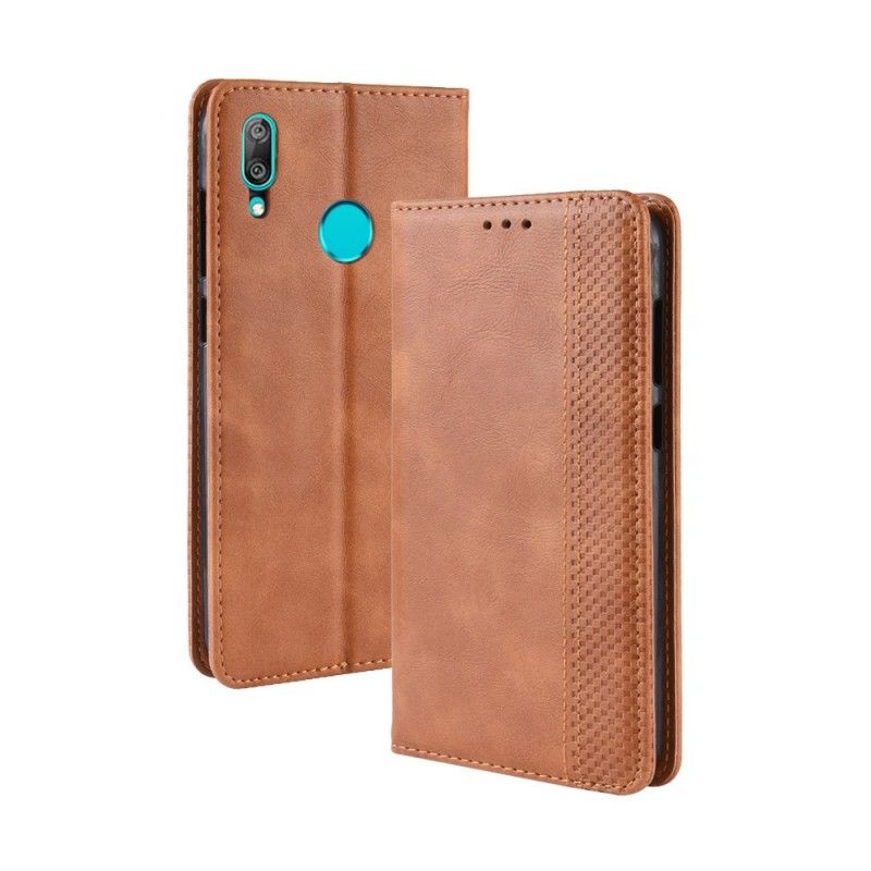 Flip Kotelot Huawei Y7 2019 Brązowy Stylizowany Efekt Skóry W Stylu Vintage Etui Ochronne