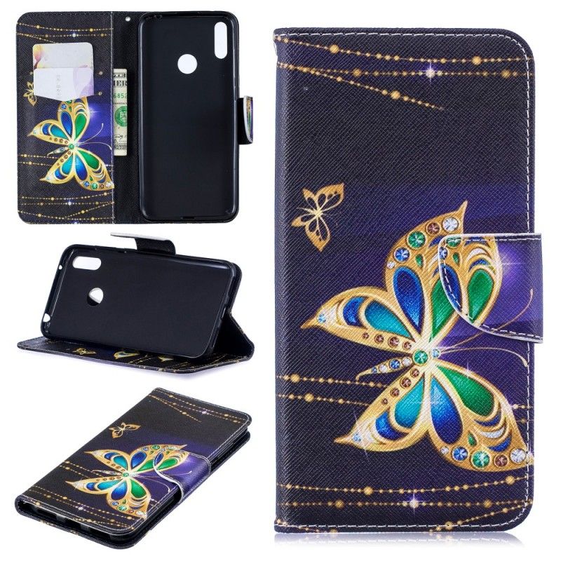 Skórzany Futerał Huawei Y7 2019 Etui na Telefon Magiczny Motyl