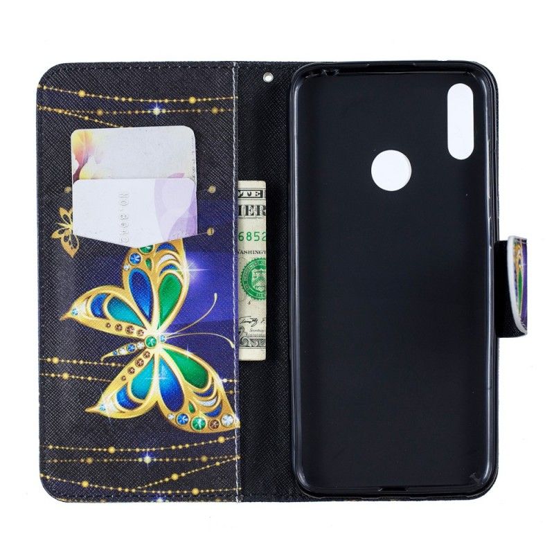 Skórzany Futerał Huawei Y7 2019 Etui na Telefon Magiczny Motyl