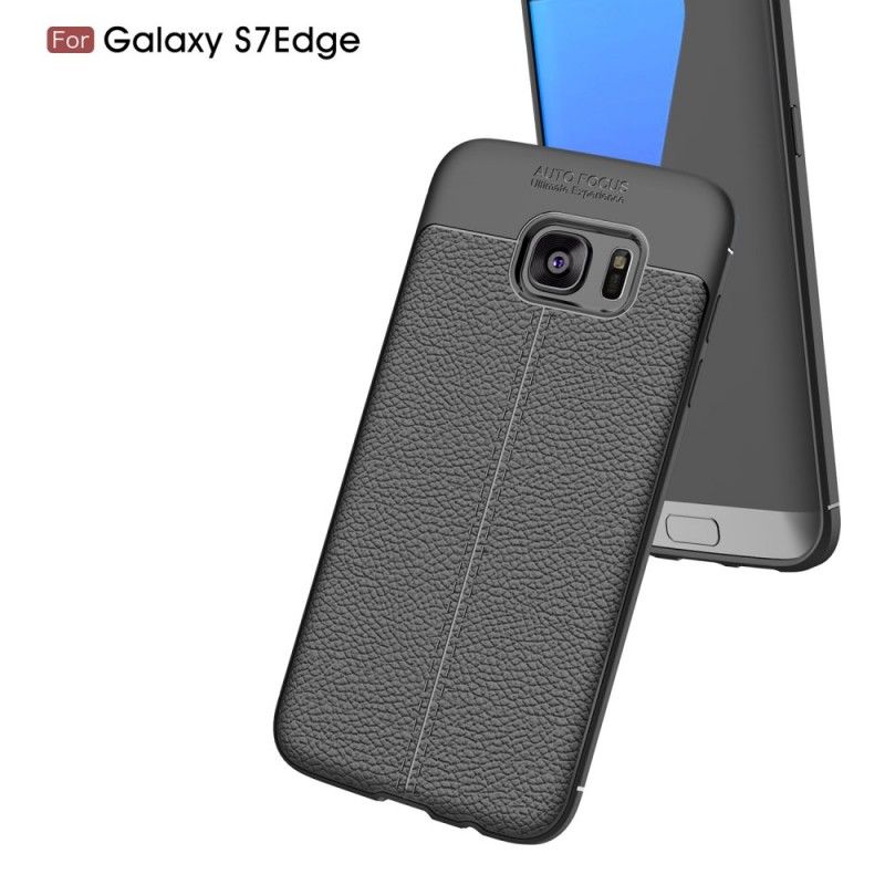 Etui Samsung Galaxy S7 Edge Czerwony Czarny Efekt Skóry Z Podwójną Linią Liczi Etui Ochronne