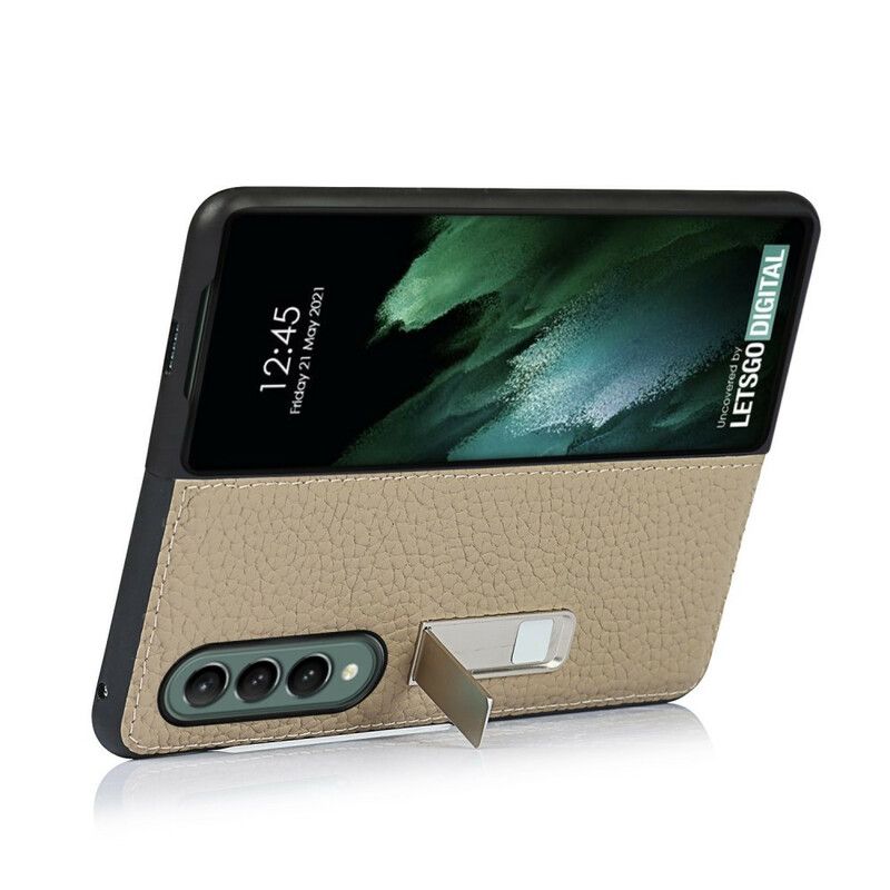 Etui Do Samsung Galaxy Z Fold 3 5g Oryginalna Skórzana Podstawka Liczi Z Wolnymi Rękami