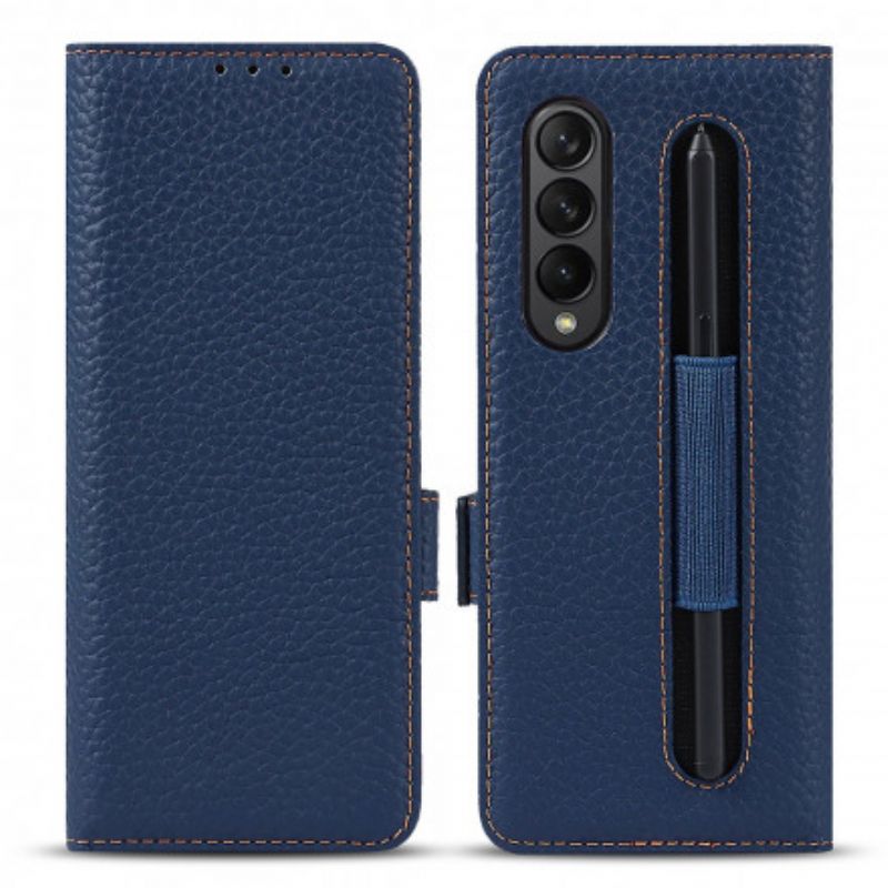 Etui Folio Do Samsung Galaxy Z Fold 3 5g Oryginalna Skóra Litchi