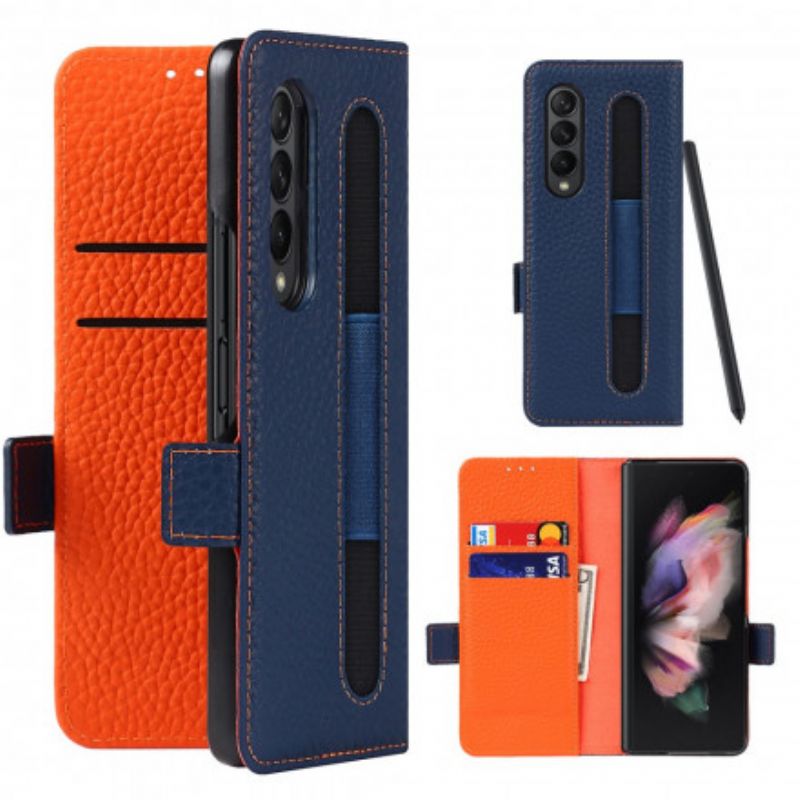 Etui Folio Do Samsung Galaxy Z Fold 3 5g Oryginalna Skóra Litchi