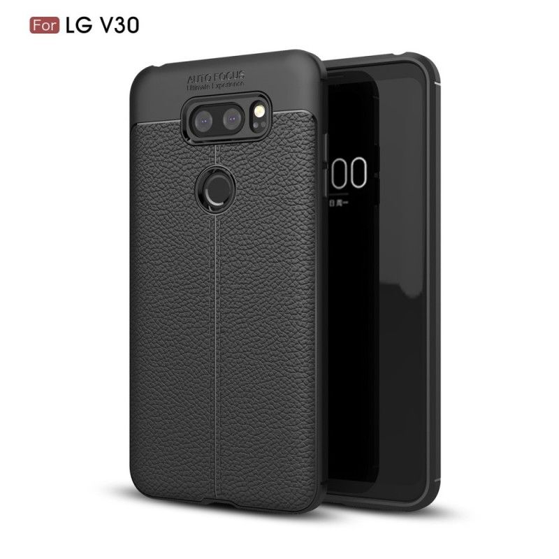 Etui LG V30 Czerwony Czarny Efekt Skóry Z Podwójną Linią Liczi Etui Ochronne