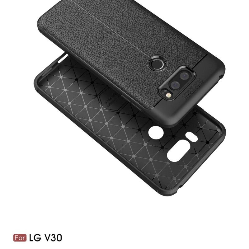 Etui LG V30 Czerwony Czarny Efekt Skóry Z Podwójną Linią Liczi Etui Ochronne