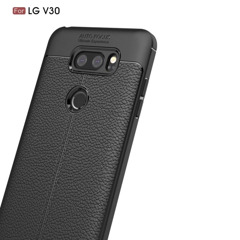 Etui LG V30 Czerwony Czarny Efekt Skóry Z Podwójną Linią Liczi Etui Ochronne