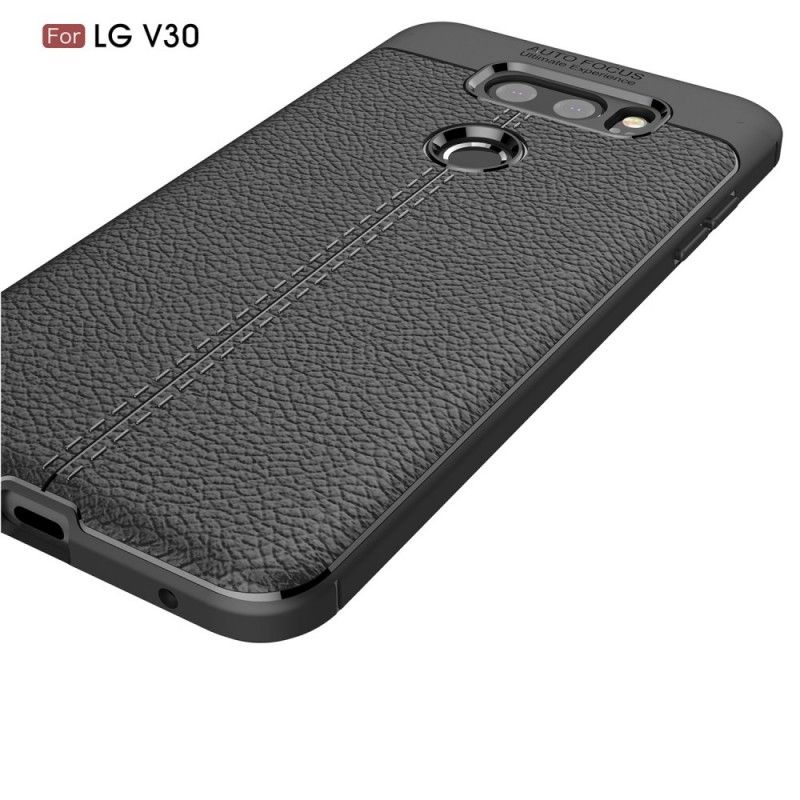 Etui LG V30 Czerwony Czarny Efekt Skóry Z Podwójną Linią Liczi Etui Ochronne