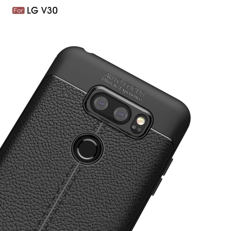 Etui LG V30 Czerwony Czarny Efekt Skóry Z Podwójną Linią Liczi Etui Ochronne