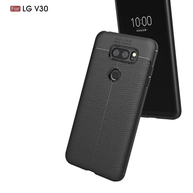 Etui LG V30 Czerwony Czarny Efekt Skóry Z Podwójną Linią Liczi Etui Ochronne