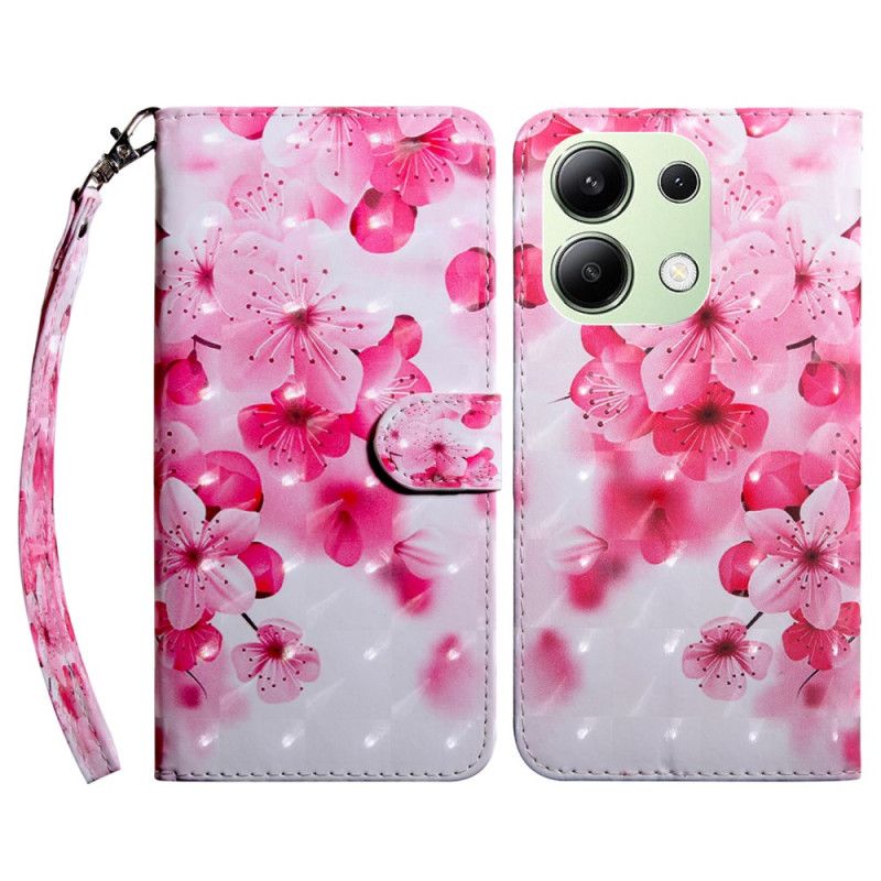 Etui Folio Do Xiaomi Redmi Note 13 4g CZerwone Kwiaty Z Paskiem