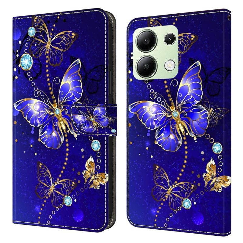 Etui Folio Do Xiaomi Redmi Note 13 4g Diamentowe Motyle Na Niebieskim Tle