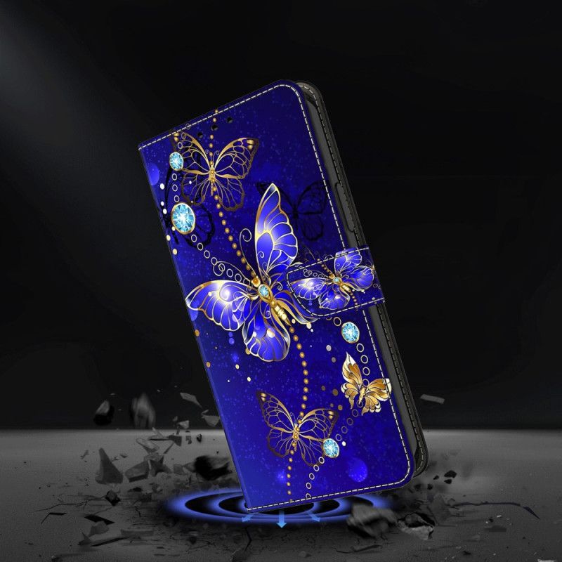 Etui Folio Do Xiaomi Redmi Note 13 4g Diamentowe Motyle Na Niebieskim Tle