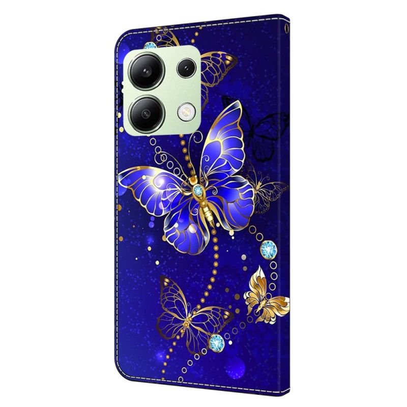 Etui Folio Do Xiaomi Redmi Note 13 4g Diamentowe Motyle Na Niebieskim Tle