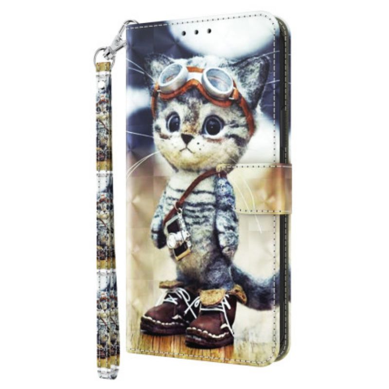 Etui Folio Do Xiaomi Redmi Note 13 4g Kot Lotnik Z Paskiem