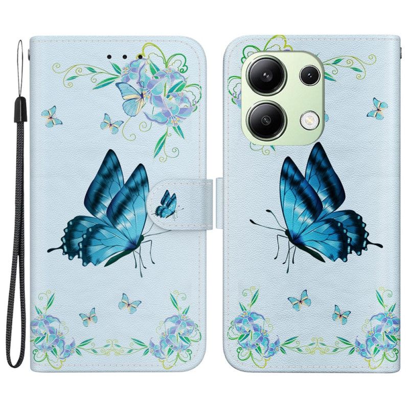 Etui Folio Do Xiaomi Redmi Note 13 4g Niebieski Motyl I Kwiaty Z Paskiem