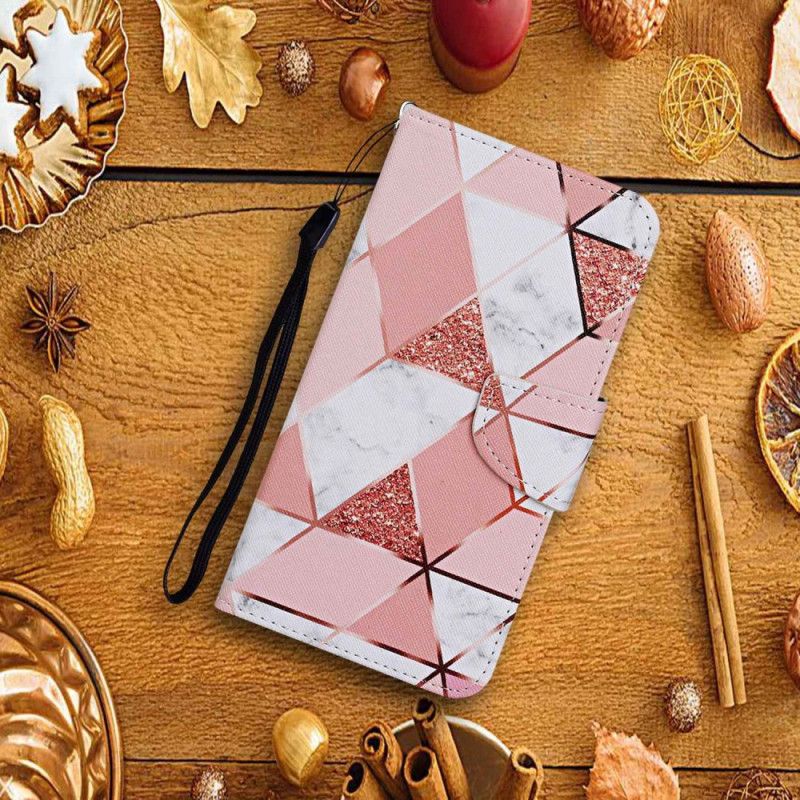 Etui Folio Xiaomi Redmi Note 13 4g Różowy Marmur I Złoty Pasek