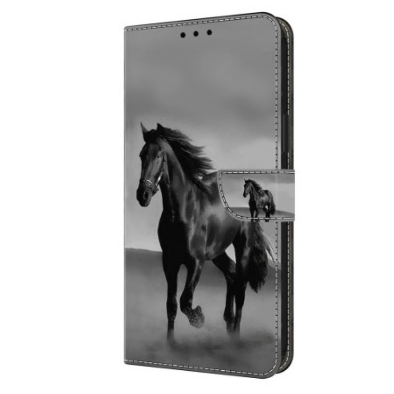 Skórzany Futerał Xiaomi Redmi Note 13 4g Etui Na Telefon CZarny Koń