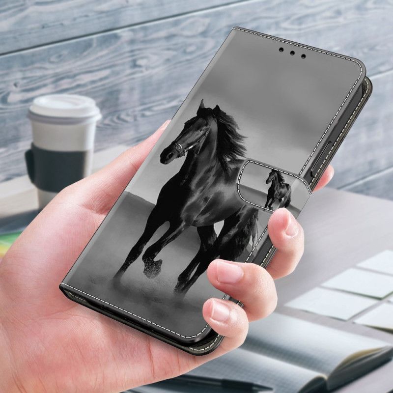 Skórzany Futerał Xiaomi Redmi Note 13 4g Etui Na Telefon CZarny Koń