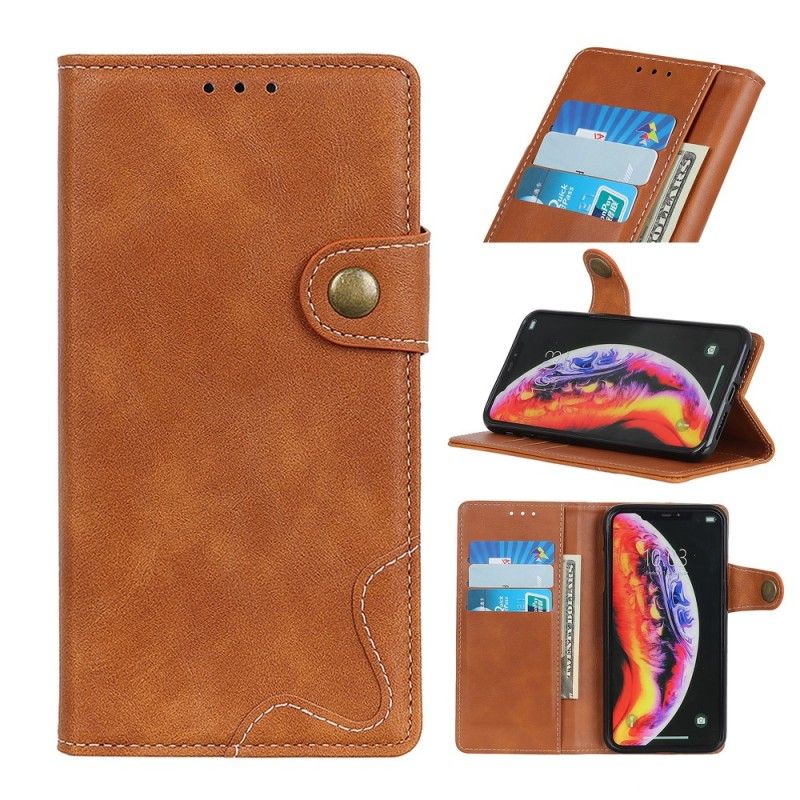 Etui Folio Samsung Galaxy A10 Granatowy Czerwony Artystyczny Guzik I Szwy Etui Ochronne