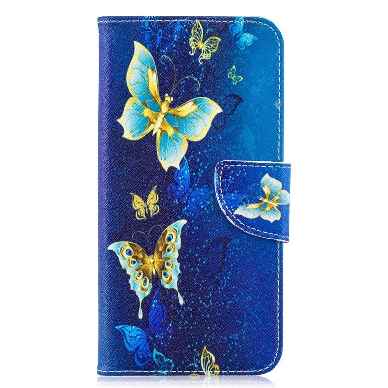 Etui Folio Samsung Galaxy A10 Jasnoniebieski Różowy Złote Motyle Etui Ochronne